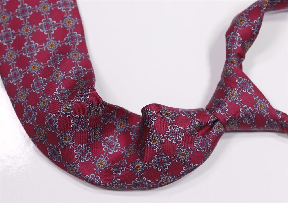 Marchesi di Como Burgundy Sky Blue Geometric Print Silk Necktie Tie